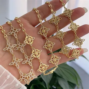 Elegant 18k gold plated zircon witch knot necklace, vintage retro style jewelry for women.