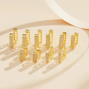 Geometric Rectangular Gold-Plated Copper Zirconia Hoop Earrings For Women Fashion Luxury Hollow Heart Design Pierced Jewelry