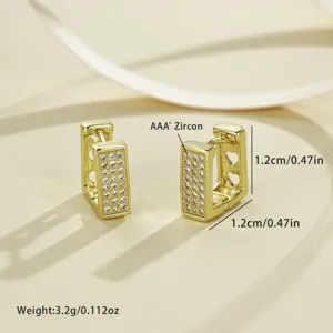 Gold geometric pave zircon hoop earrings detail showcase, elegant and luxury style for women.