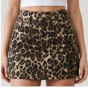 Sexy leopard print denim mini skirt for women high waist bodycon A-line casual short skirts
