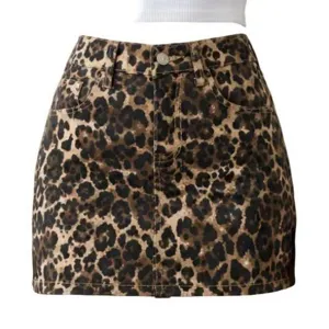 Leopard print denim miniskirt sexy high waist bodycon A-line short skirt for women fashion casual