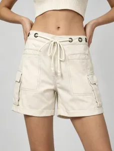 Shorts da donna in denim cargo in stile streetwear casual con coulisse e grandi tasche utili.