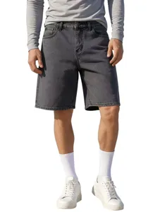 Shorts en denim décontracté ample pour homme, couleur unie style rétro streetwear.