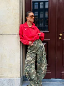 Femme Baggy Camouflage Cargo Jeans High Street Hip Hop ample decontracte en denim streetwear