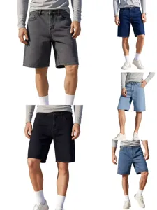 Short en Jean Homme Décontracté Ample Droit Mélange de Coton Délavé Pantalon Mi-Long Streetwear d'Été Couleur Unie