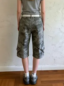 Women loose casual camouflage cargo low-waist denim capris summer streetwear shorts