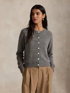 Women V Neck Pearl Button Knitted Cardigan Sweater Solid Color Casual Long Sleeve Soft Warm Fall Winter Fashion Top