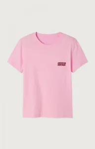 Classic pink short sleeve cotton t-shirt with chest letter print casual basic top for women