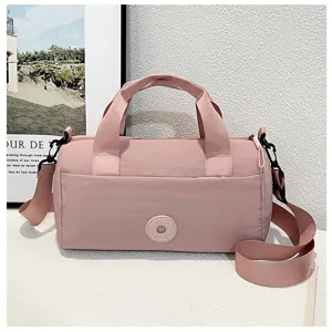 Sac bandoulière cylindrique rose, sac coussin d'épaule léger quotidien avec poignée.
