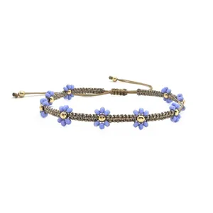 Braccialetto dell'amicizia intrecciato regolabile con perline fatte a mano boho con fiori blu.