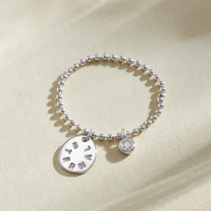 Bague perles en argent sterling S925 avec pendentif rond gravé et zircon serti.