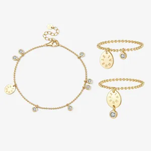 Ensemble Bijoux en Argent Sterling 925 avec Zirconia Bracelet Bague Chaîne à Billes pour Femme Pendentif Lettre Eternal