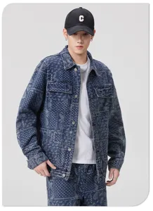 Veste en jean à motif cachemire style urbain américain pour homme manteau ample vintage.