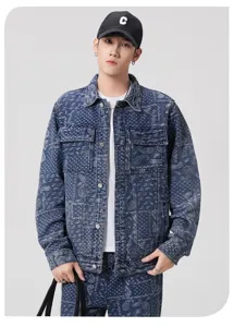 Veste en jean paisley style rue américaine pour homme vêtement de travail rétro et tendance.