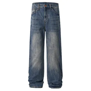 Jeans larghi lavati vintage da uomo, pantaloni casual loose fit retro autunno inverno.
