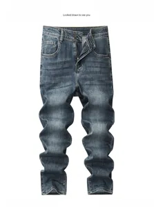 Pantalon en jean droit ample décontracté lavé bleu gris vintage pour homme mode