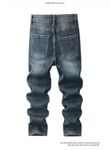 Homme vintage bleu-gris amical droit denim jean pantalon casual streetwear style chic