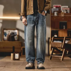 Men High Street Vintage Washed Jeans Loose Casual Curved Leg Denim Pants For Men Baggy Streetwear Hip Hop Straight Leg Trousers