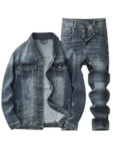 Pantalon en Jean Homme Rétro Bleu Gris Mélange de Coton Lavé Jean Large Droit pour Mode Streetwear Décontracté Pantalon Hip Hop