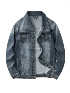 Veste en jean vintage délavée bleu pour homme veste en denim classique et en coton