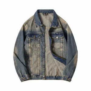 Herren Vintage Washed Jeansjacke, lässige lose Reißverschluss Oberbekleidung für Frühling