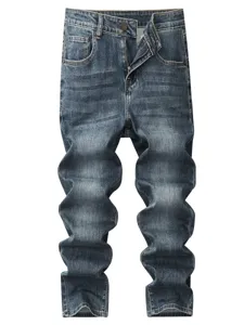 Jean denim homme vintage bleu gris casual loose coupe droite pantalon long tendance