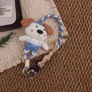Süßer Cartoon Welpe Plüsch Schlüsselanhänger Handy Lanyard retro gewebtes Seil Taschen Anhänger