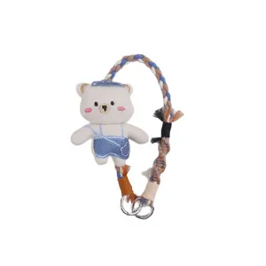 Hübscher Cartoon Bär Plüsch Handy Lanyard Retro geflochtene Tasche Charm Schlüsselanhänger neu