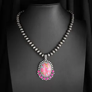 Bohemian vintage turquoise necklace western cowboy style pendant for women fashion clothing jewelry