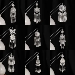 Palillo para el Cabello Estilo Étnico Miao Vintage Chino Borla Larga Mariposa Flor Accesorios Hanfu Horquilla de Aleación Hueca para Mujeres
