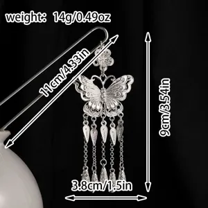 Elegante horquilla de pelo de metal con mariposa vintage china y borla larga para hanfu