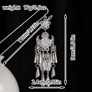 Horquilla de pelo plateada retro con borlas multicapa accesorio Hanfu estilo étnico