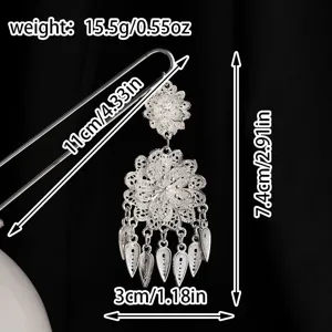Horquilla de plata filigrana vintage china con borla, accesorio para el cabello Hanfu.