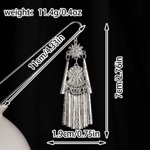 Horquilla de plata Miao vintage china borla multicapa accesorio para el pelo Hanfu