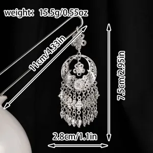 Accesorio Hanfu horquilla de pelo con borla plateada vintage china floral Miao