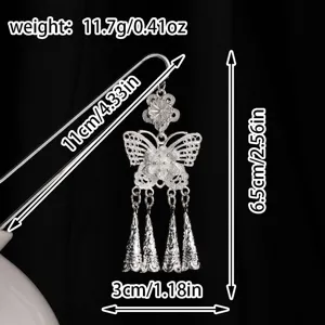 Horquilla de pelo de mariposa retro china estilo miao borla hanfu accesorio metal joyería