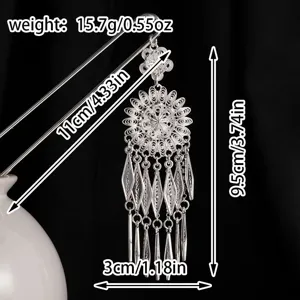 Horquilla de pelo tradicional china retro Miao de plata con borlas largas para Hanfu.