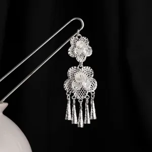 Horquilla plateada vintage china borla de metal accesorio tradicional Hanfu detalle
