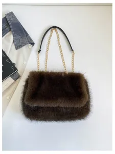 Bolso de hombro de piel sintética esponjosa para mujer, bolso cruzado elegante de otoño.