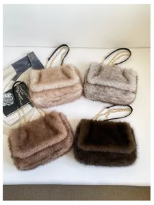 Bolso de hombro de cadena de felpa para mujer bolso de mano de piel suave de invierno