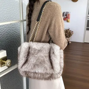 Bolso de hombro de felpa esponjosa con cadena para mujer, elegante bolso de invierno.