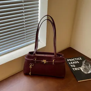Grand Sac Cabas en Cuir PU pour Femme Décor de Verrouillage Classique Sac à Main à la Mode Sac à Épaule Bureau Décontracté