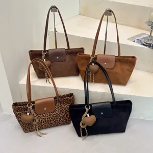 Vintage suede tote bag for women large capacity shoulder bag casual commute handbag