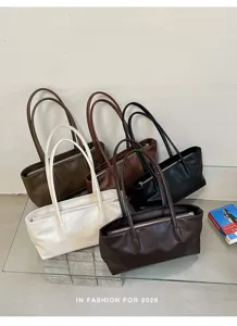 Minimalistische einfarbige PU Leder Achseltasche Schultertasche stilvolle Alltagstasche für Damen.