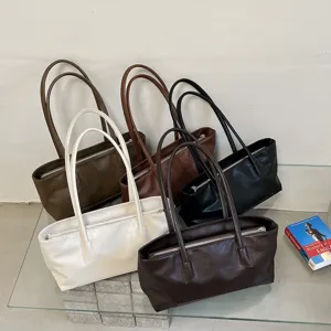 Damen minimalistische einfarbige Umhängetasche PU Leder Achseltasche lässiger Shopper Handtasche