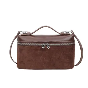 Bolso bandolera marrón para mujer, elegante bolso de ante y cuero con asa.