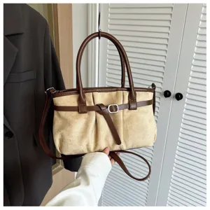 Sac à épaule décontracté de grande capacité, sac à main patchwork en cuir synthétique.