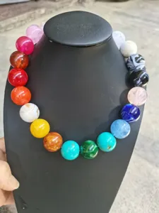 Collana mista di perle rotonde colorate in resina da 20mm, gioielli girocollo da festa
