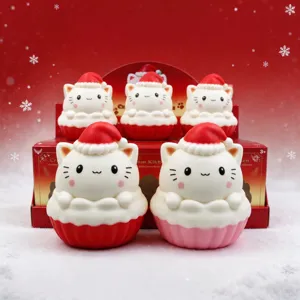 Noël Crème Chat Squishy Rebond Lent Mignon Jouet de Décompression Doux TPR Soulagement du Stress Jouet Fidget