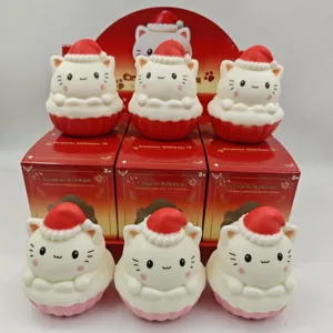 Noël crème chaton lent rebond squishy jouet boîte aveugle présentoir mignon anti-stress.